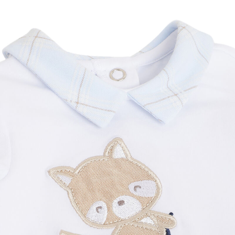 Boys White and Light Blue Printed Outfit with Leggings image number 4
